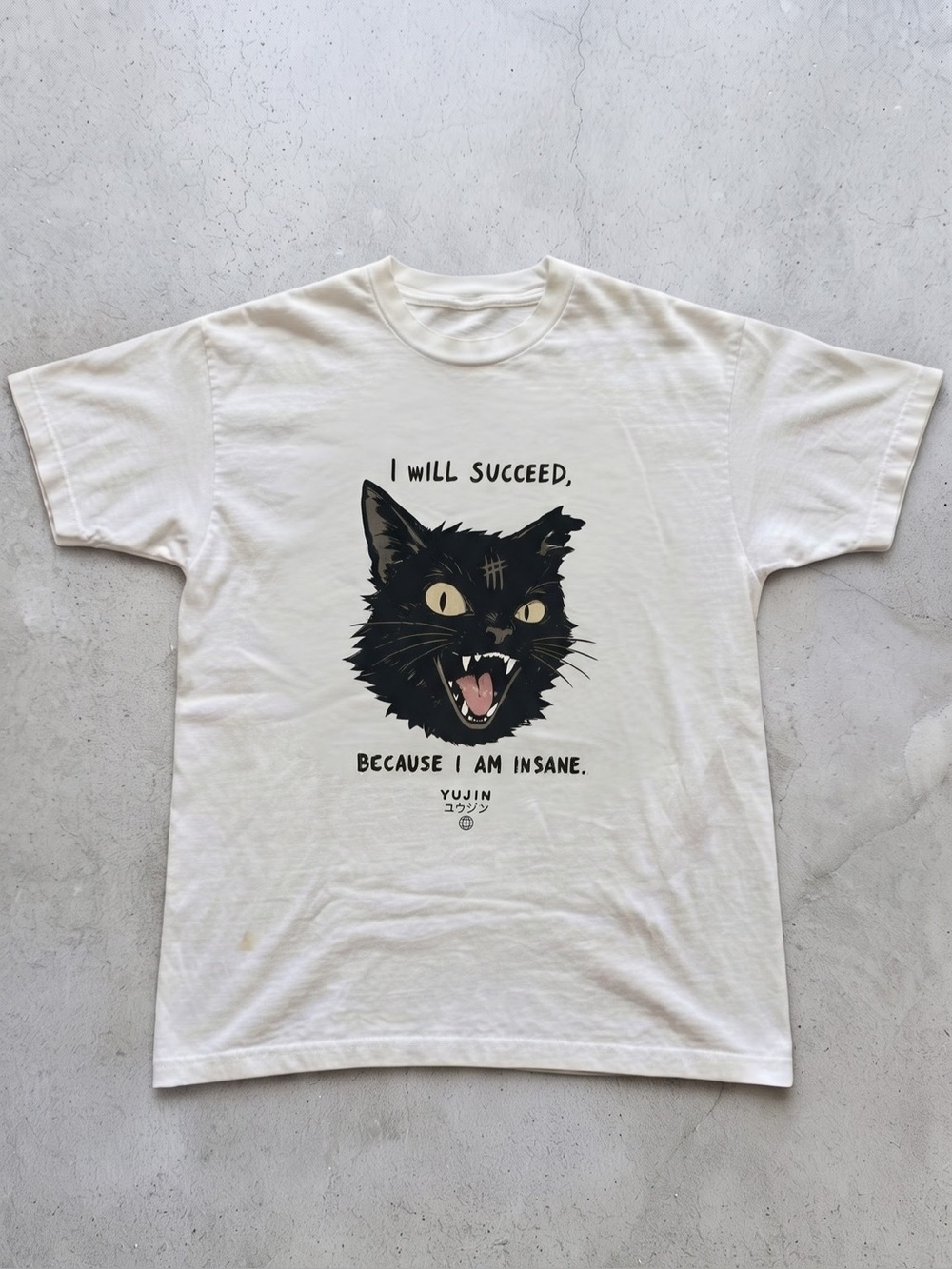 "I Will Succeed" Black Cat Graphic White Tee - Gildan Cotton T-Shirt